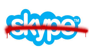 A laptop screen displaying the Skype logo with a "discontinued" message, symbolizing the Microsoft Discontinues Skype.